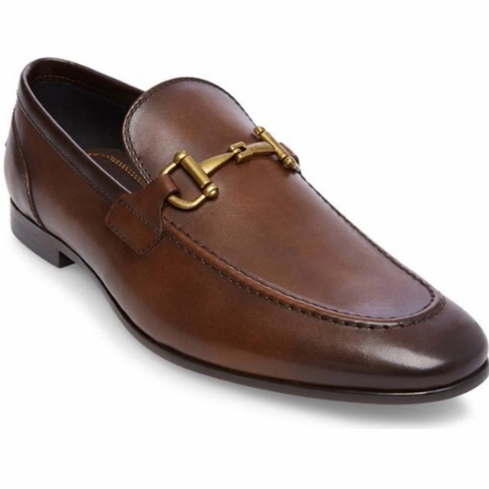 Steve Madden Lyon-Bit Brown Leather Loafers with Horsebit Detail